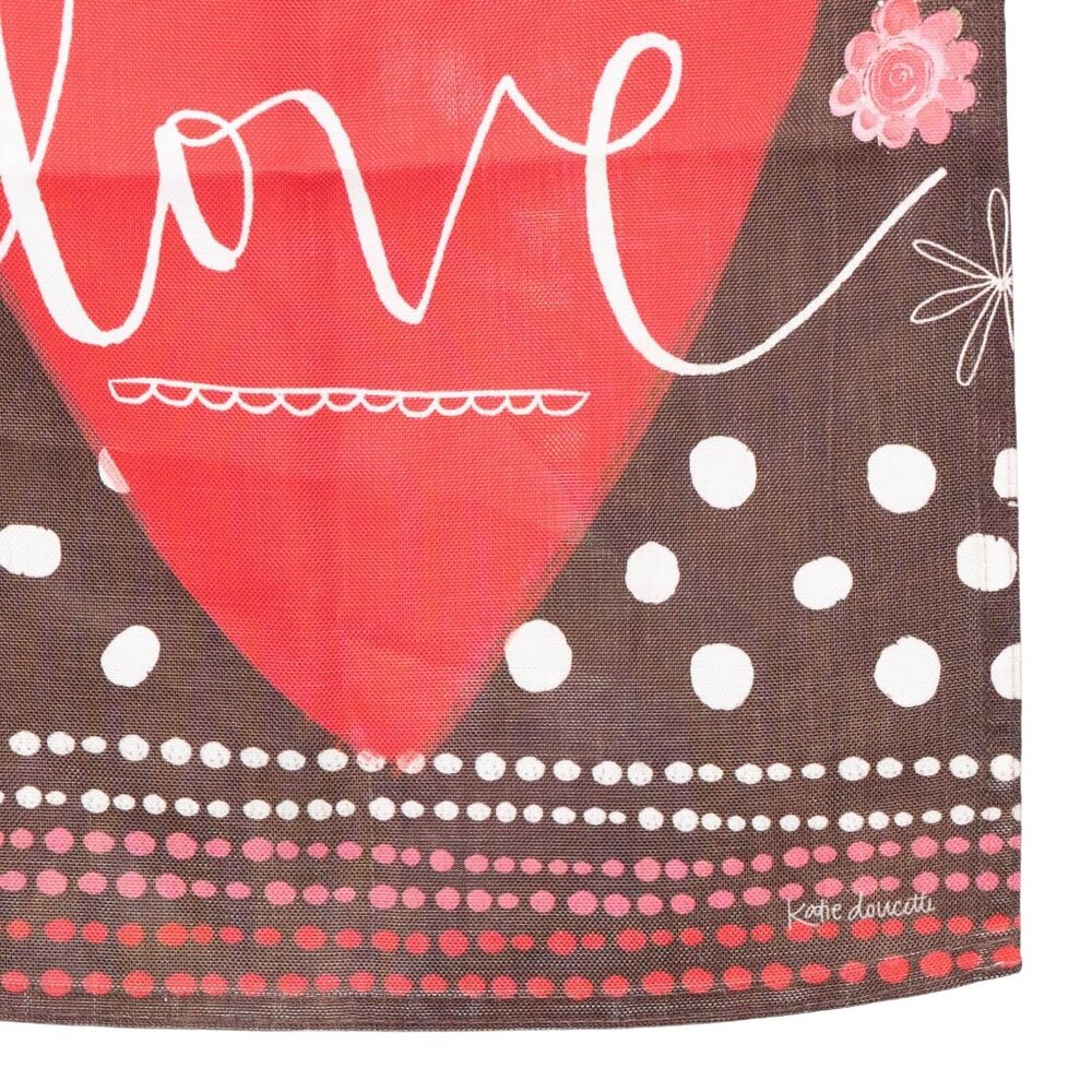 Love Garden Flag Valentines Day 13"x18" Heart Flowers Pink Brown Katie Doucette - Picture 4 of 5